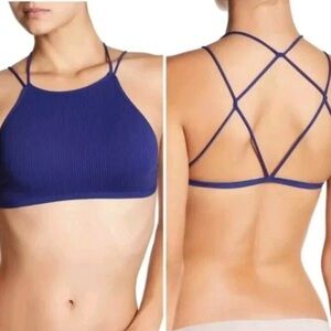 Intimately Free People Navy Ribbed Bandeau Strappy Bra Bralette XS/S